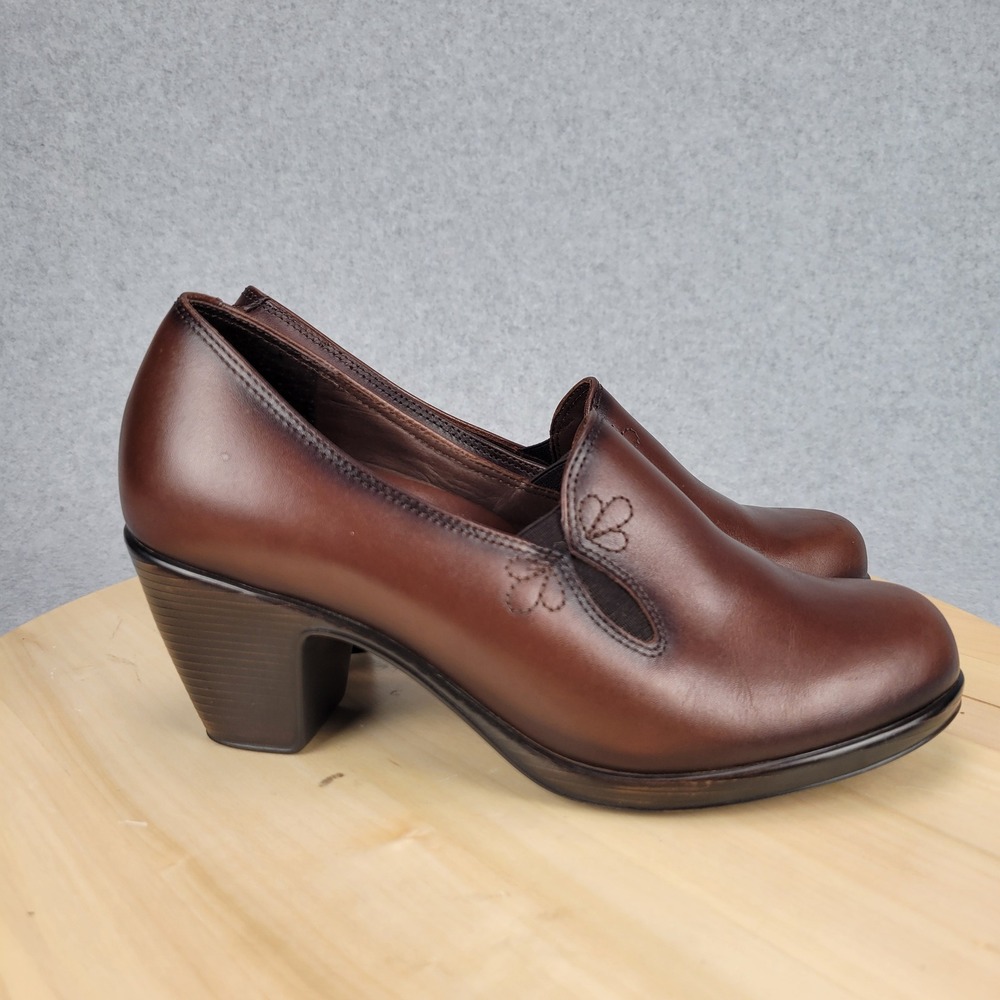 Dansko Beth Pumps Women 37 Brown Leather Block Heel Floral Slip On 3303787800 - Picture 5 of 10